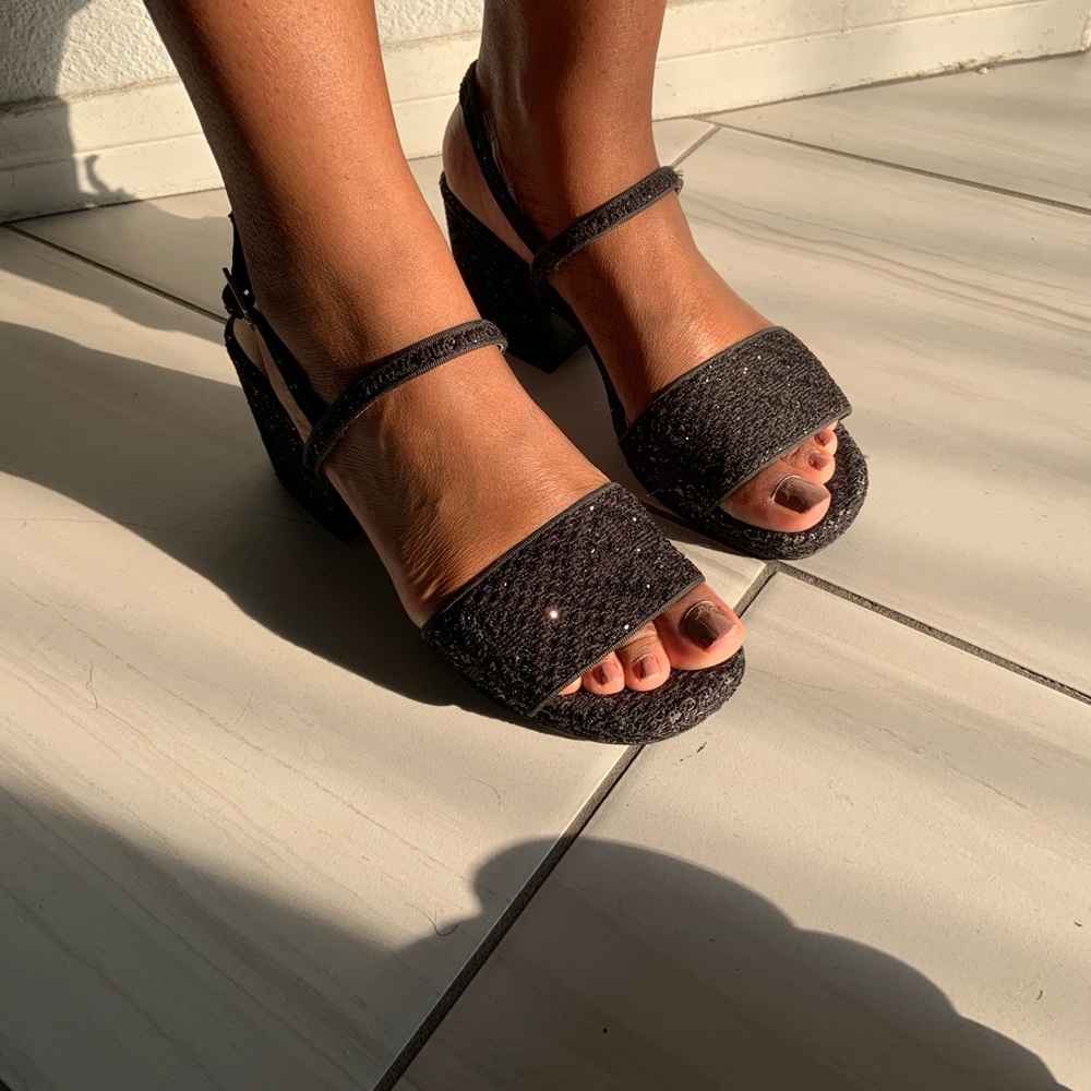 Zara Black Glitter Block Heels